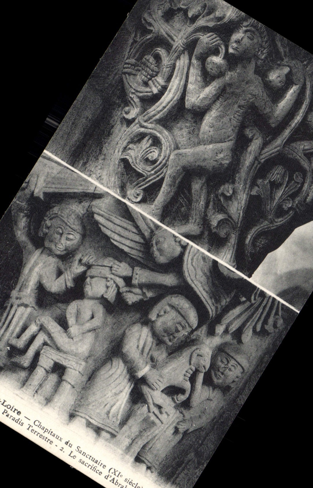 Loire — Chapiteaux du Sanctuaire. Le sacrifice d'Abraham (XIe siècle)