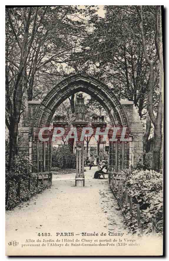 CPA Paris Musee de Cluny Allee du jardin de l'hotel de Cluny et portail de la Vierge provenant de l'