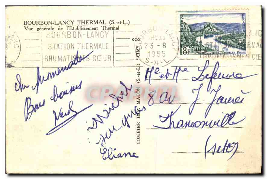 Bourbon-Lancy Thermal — Vue générale de l'Établissement Thermal — Station thermale rhumatismes cœur — Compiègne Imp. Macón — Back