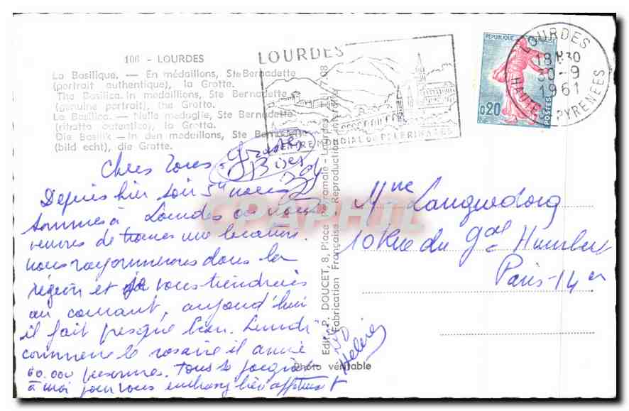 CPA Lourdes la Basilique en medaillons Ste Berbadette Portail Authentique la Grotte  — Verso