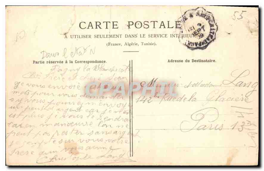 CPA Pagny la Blanche Cote rue de la Chapelle  — Rückseite