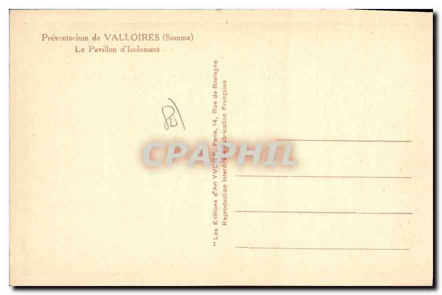 CPA Preventorium de Valloires Somme le Pavillon d'Isolement  — Back
