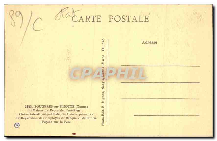 CPA Sougeres sur Sinotte Yonne Maison de Repos du Petit Pien  — Verso