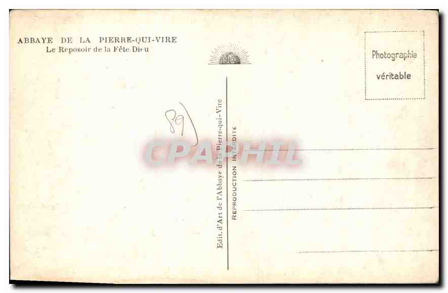Abbaye de la Pierre-qui-Vire — Le Reposoir de la Fête-Dieu — Édit. de l'Abbaye de la Pierre-qui-Vire — Rückseite
