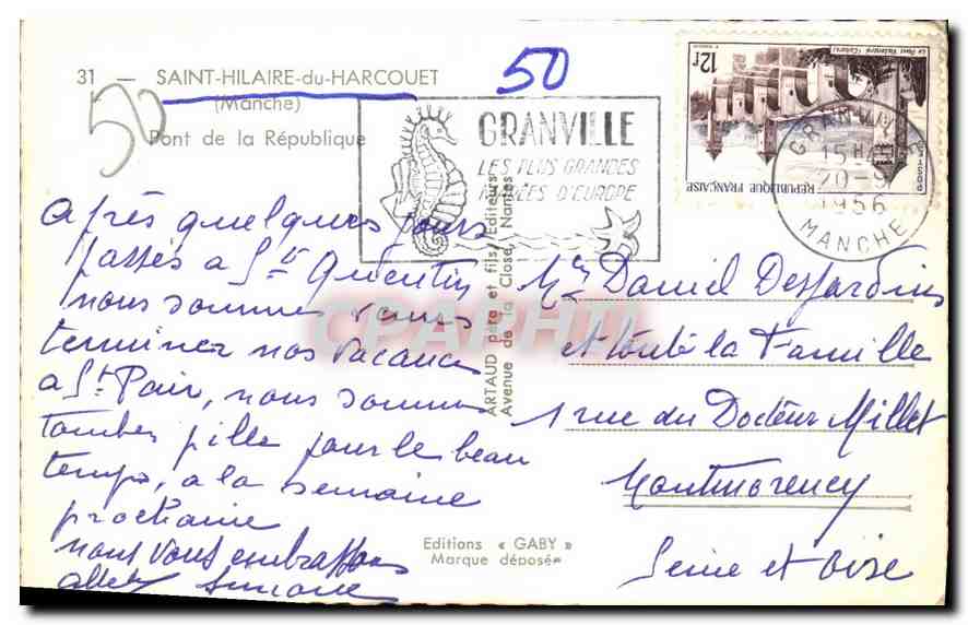 CPA Saint Hilaire du Harcouet Manche Pont de la Republique  — Back