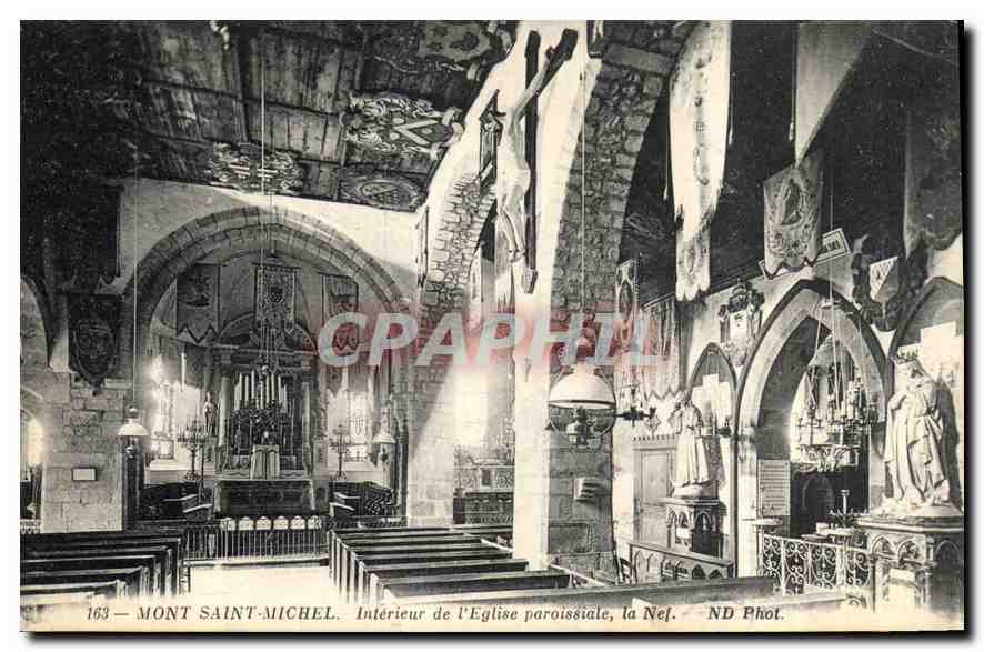 Mont Saint-Michel — Intérieur de l'Église paroissiale, la Nef — ND Phot.