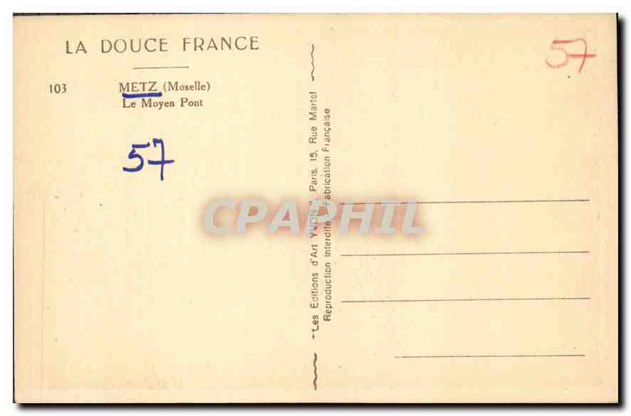 Metz — Le Moyen Pont — Les Éditions d'Art Yvonne, Paris — Rückseite