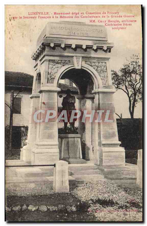 CPA Luneville Monument erige au Cimetiere de Friscaty par le souvenir Francais a la memoire des Comb