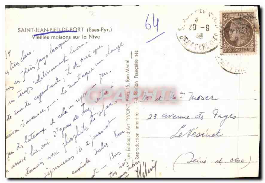 Saint-Jean-Pied-de-Port — Vecchie case lungo la Nive — J. Yvon — Verso