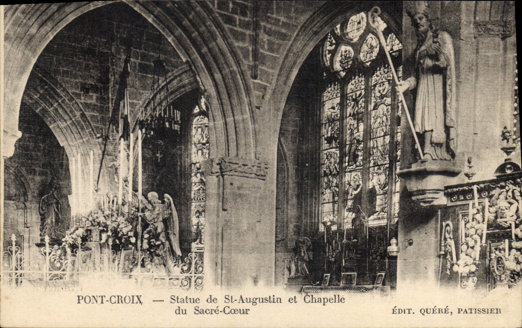 CPA Pont Croix statue de St Augustin et chapelle du Sacre Coeur 