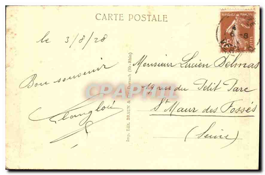 Lac Blanc — vue du lac entouré de falaises — éditeur Imp. Edit. BRAUN & Cie (Hi-Rhin), n° 633 — Verso