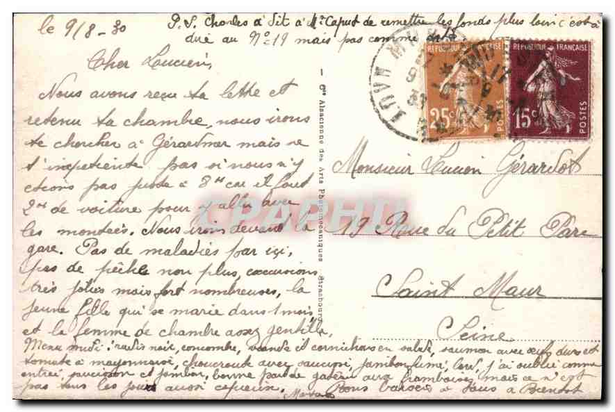 CPA Hautes Vosges la Vallee de Munster  — Rückseite