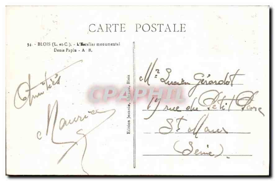 CPA Blois L et C l'Escalier Monumental Denis Papin  — Verso