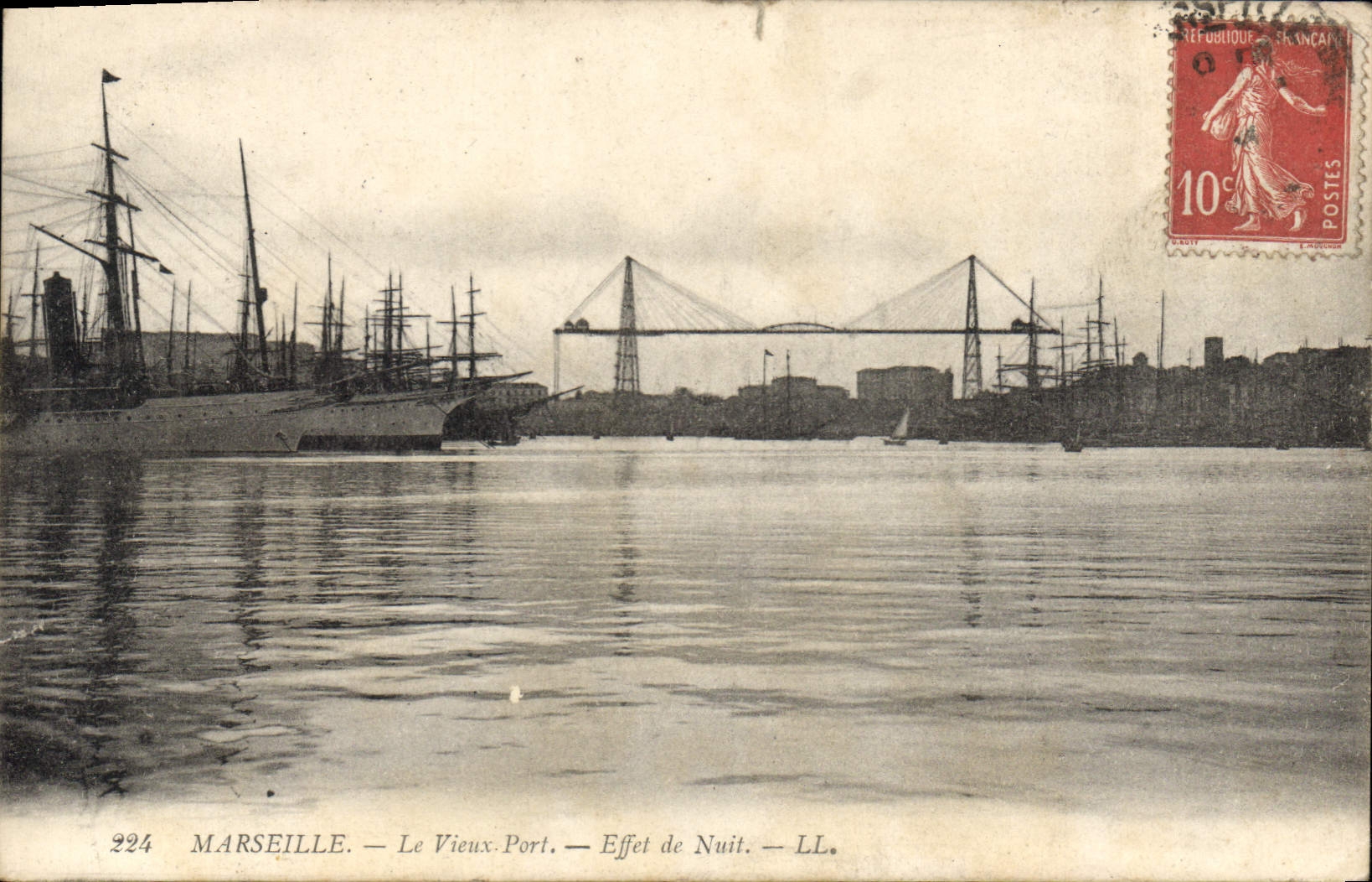 CPA Marseille le Vieux Port Effet de Nuit 