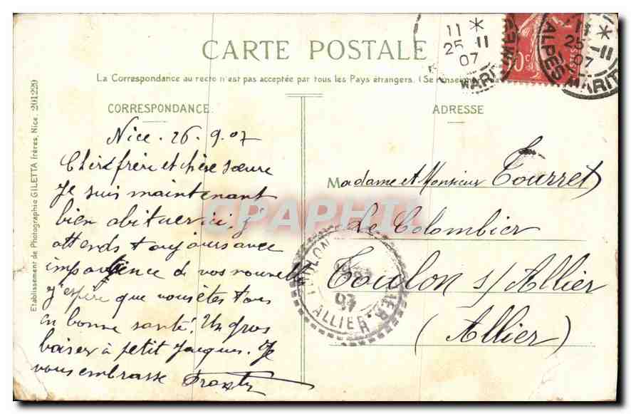 CPA Nice jardins des Palmiers et le casino  — Rückseite