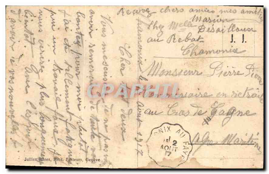 Chamonix - L'Arve et le Mont-Blanc — J.J. 5982 — Jullien Frères, Genève — Verso