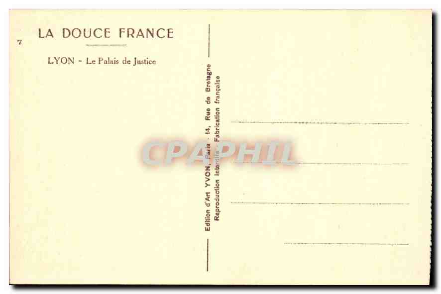 CPA La Douche France Lyon Le Palais de Justice  — Verso