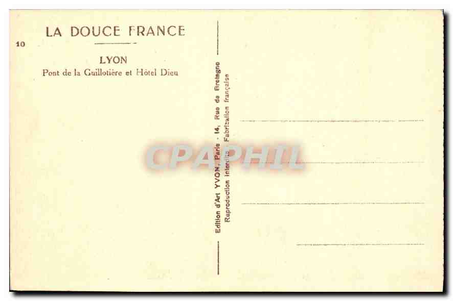 CPA La Douche France Lyon Pont de la Guillotiere et Hotel Dieu  — Verso
