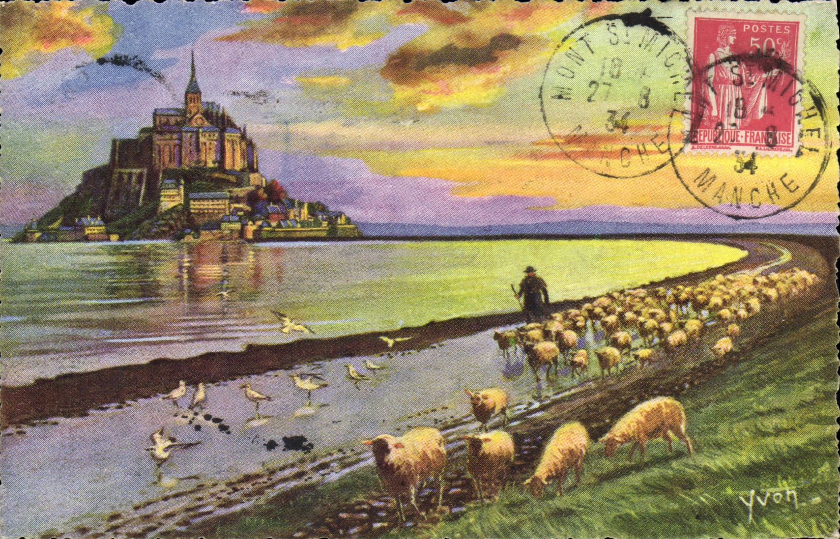 Mont Saint-Michel — vue du mont avec berger et moutons — Yvon, n°9