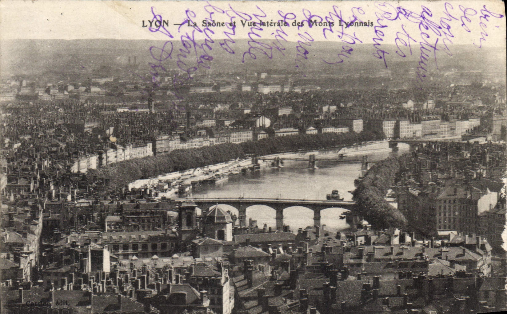 CPA Lyon La Saone et Vue laterale des Monts Lyonnais 