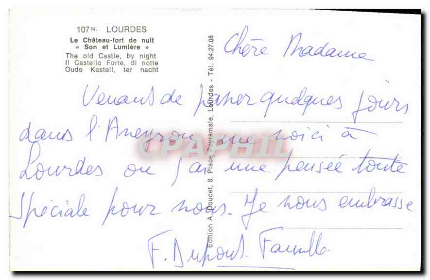 CPA Lourdes Le Chateau fort de nuit Son et Lumiere  — Verso