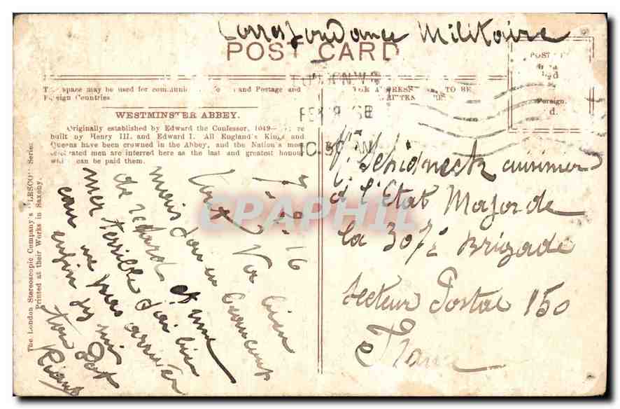 CPA London Westminster Abbey West Front  — Rückseite