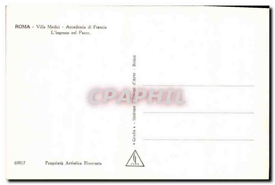 CPA Roma Villa Medici Accademia di Francia l'Ingresso nel Parco  — Rückseite