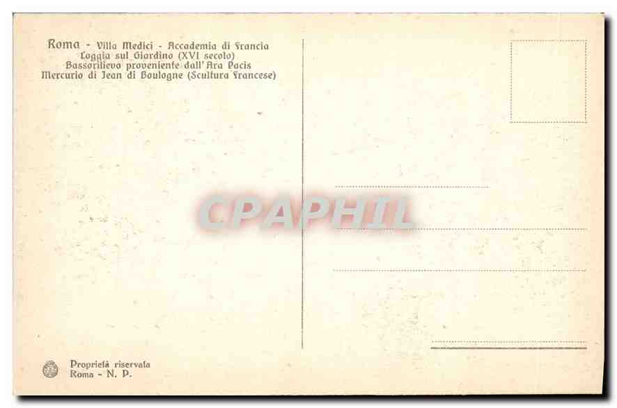 CPA Roma Villa Medici Accademia di Francia Loggia sul Giardino Lion — Verso