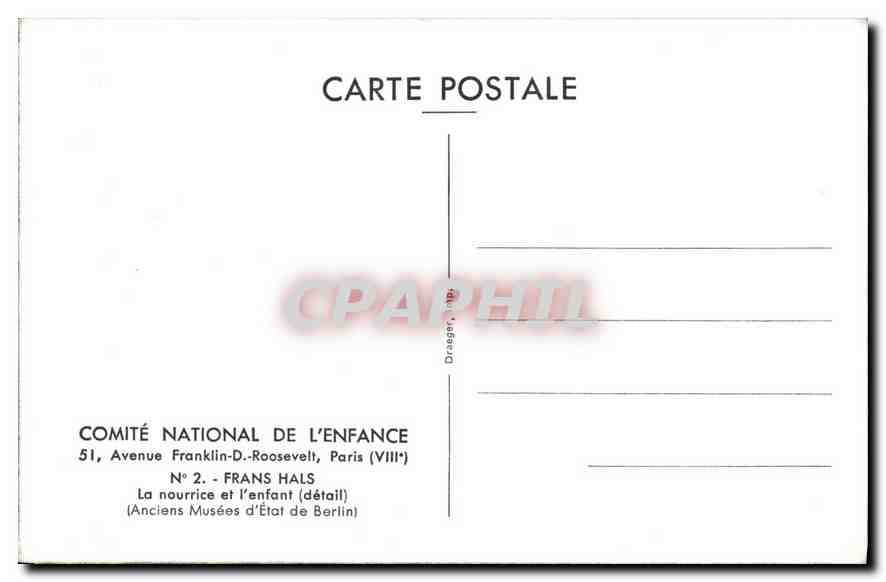 CPA Comite National de l'Enfance Avenue Franklin D Roosevelt Paris Frans Hals La nourrice et l'enfan — Verso