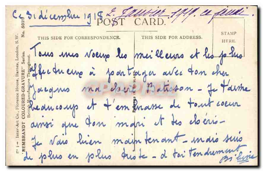 Forêts de bouleaux près d'un étang — Inter-ART Co., Florence House, Barnes, London — Série No. 5029 — Verso
