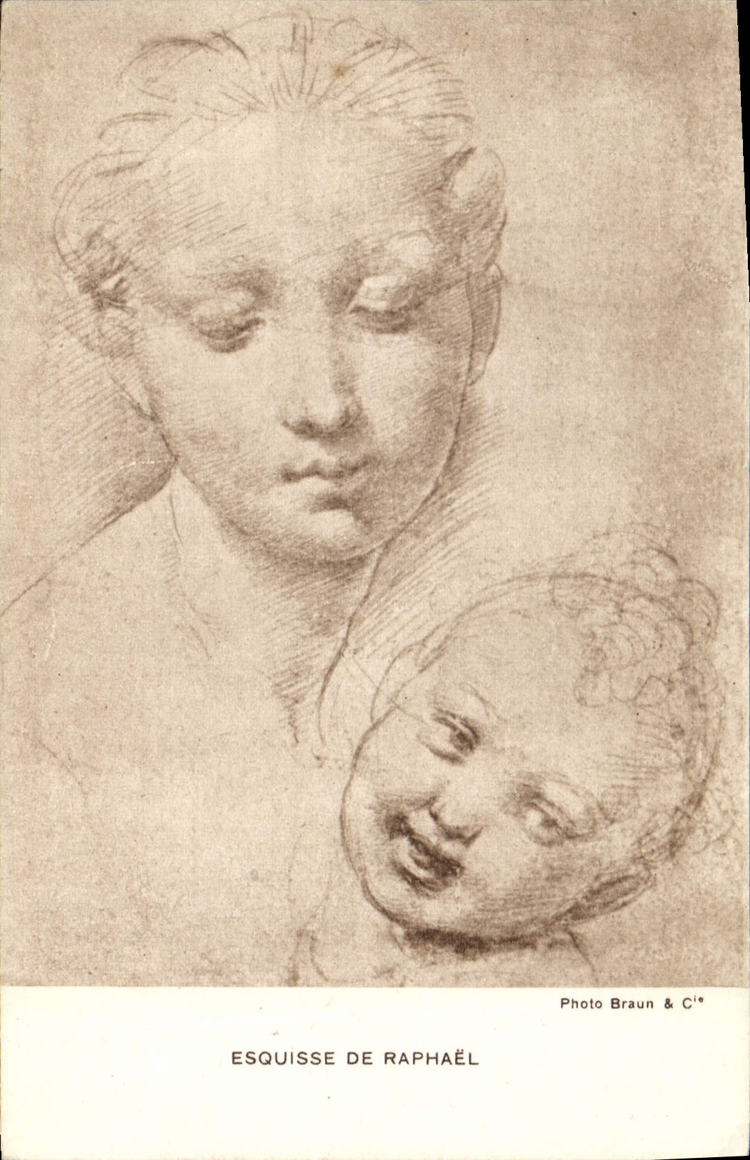 Esquisse de Raphaël — dessin de la Vierge et d'un enfant — Photo Braun & C°