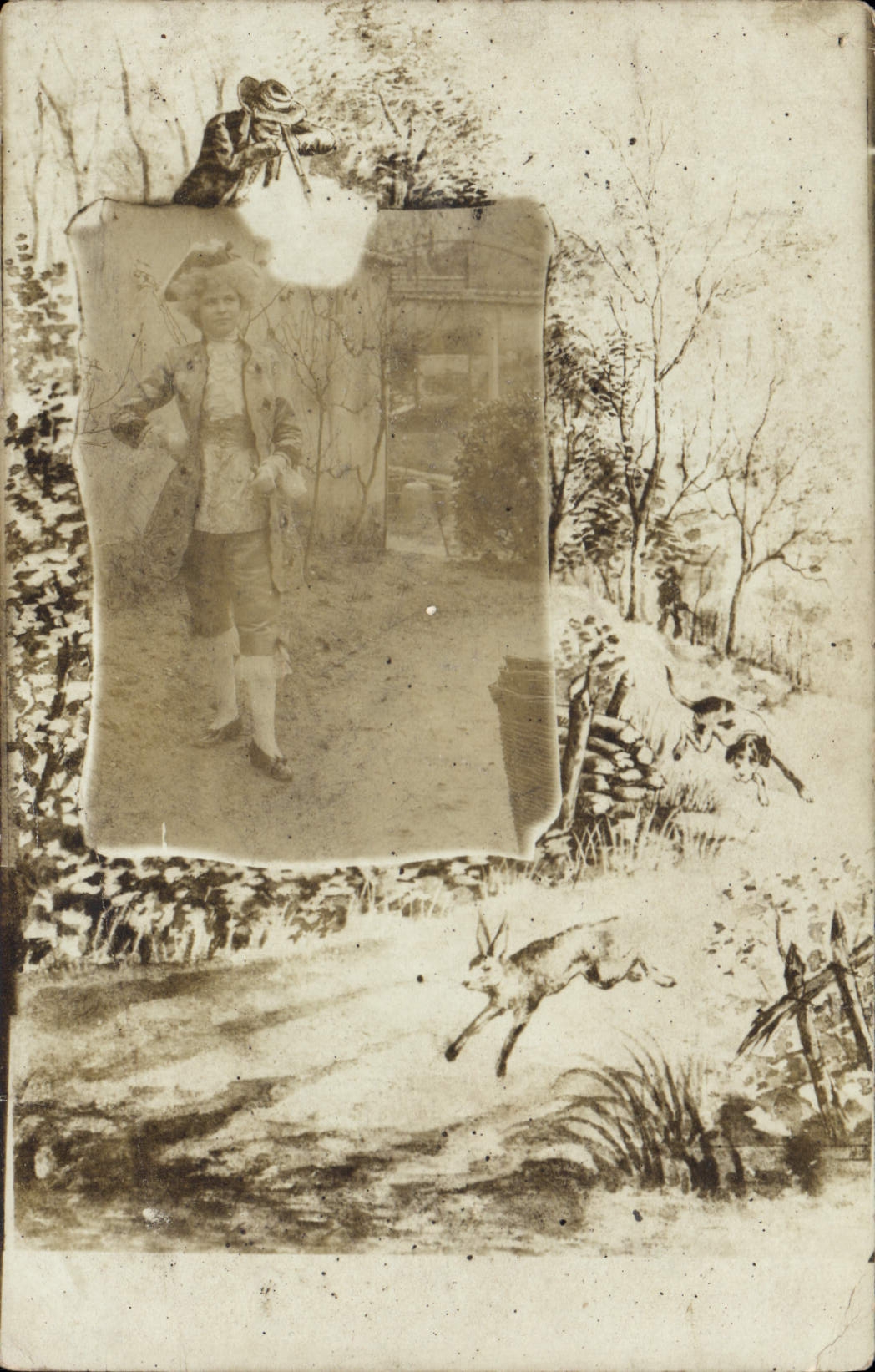 CPA Femme Chasse Chasseur Lapin