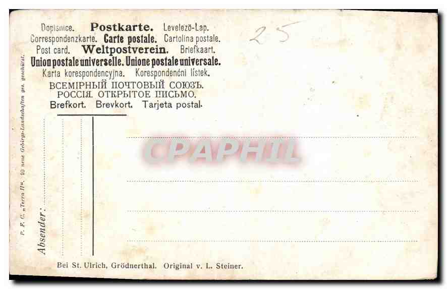 CPA Bei St Uirich Grodnerthal Original v L Steiner  — Verso