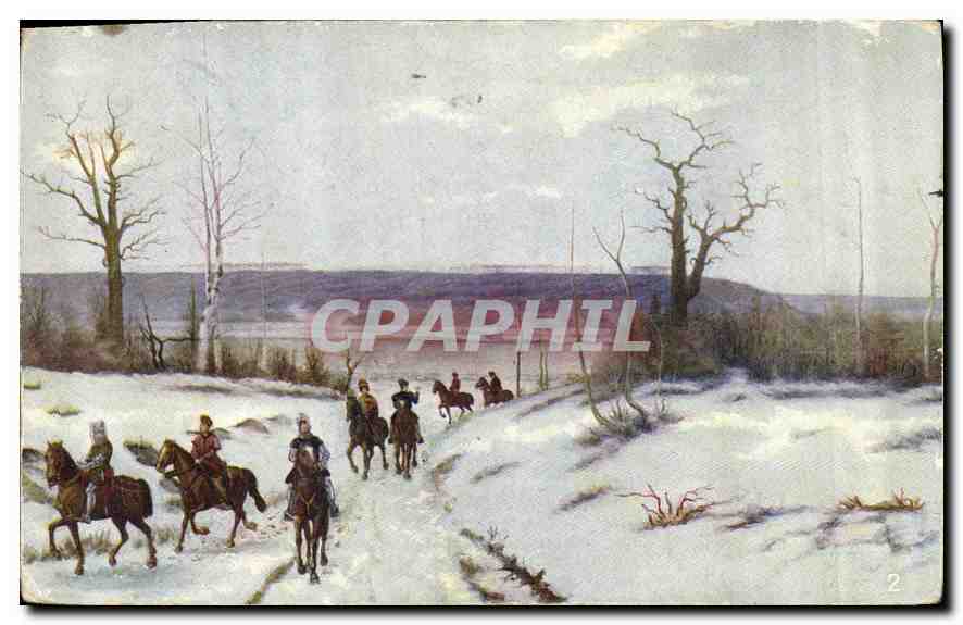 CPA Tableau Jeanne accompagnee de six hommes d'armes part de Veaucouleurs pour se rendre a Chinon re