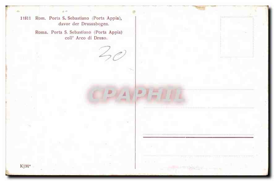 CPA Roma Porta S Sebastiano [prta Appia coll' Arco di Druso  — Rückseite