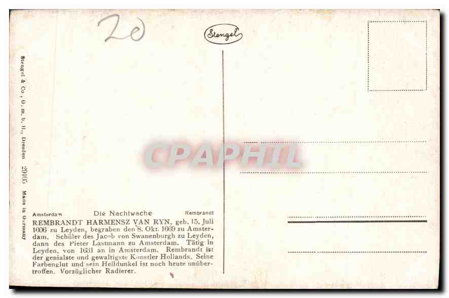 CPA Rembrandt Harneebsz van Ryn Leyden  — Rückseite