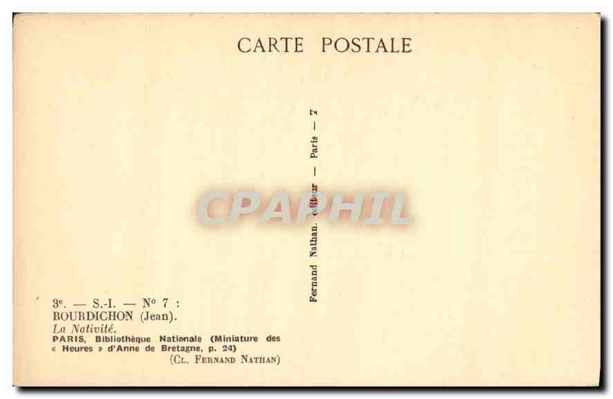 CPA Bourdichon Jean La Nativite  — Rückseite