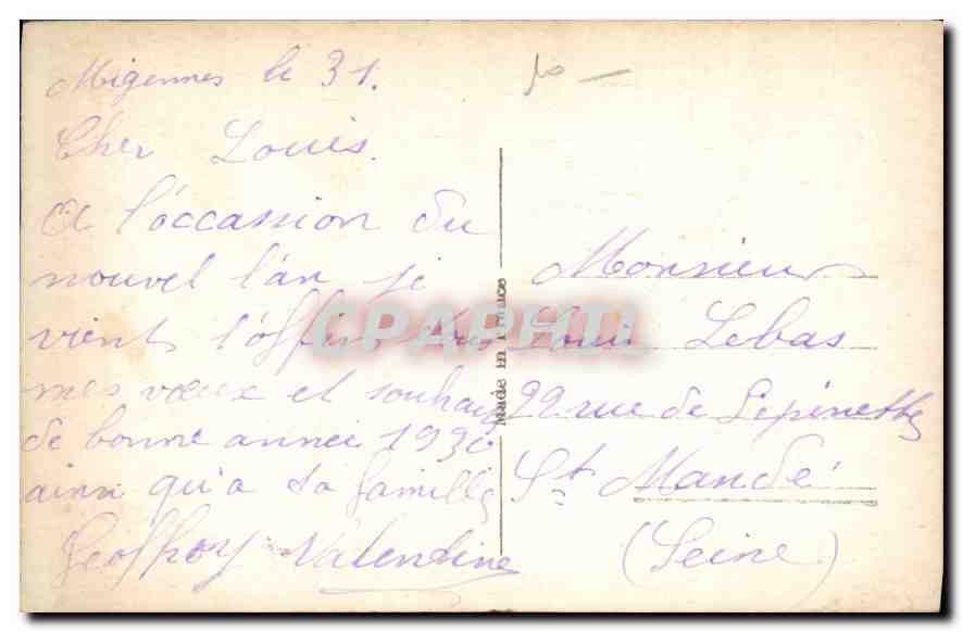 CPA Bonne Annee Fleurs — Rückseite