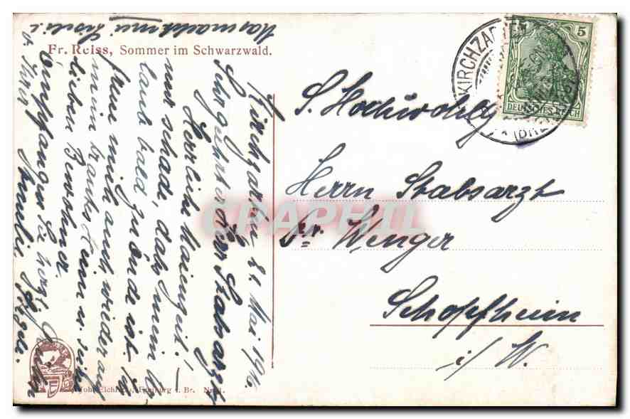 CPA Fr. Reiss Sommer im Schwrzwald  — Verso