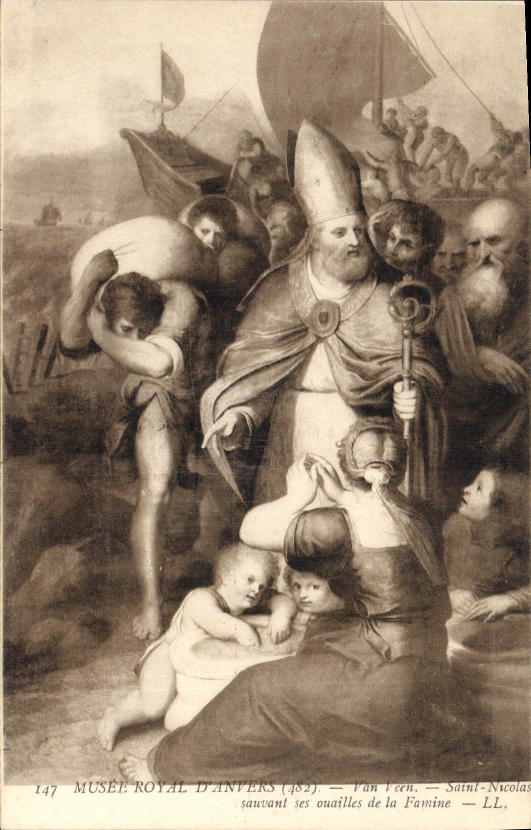 CPA Musee Royal d'Anvers Van Vien Saint Nicolas sauvant ses ouailles de Famine  