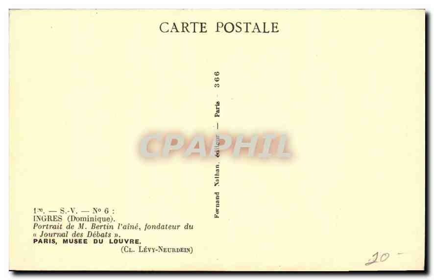 CPA Ingres Dominique Portail de M Bertin l'aine fondateur du Journal des Debats Paris Musee du Louvr — Rückseite