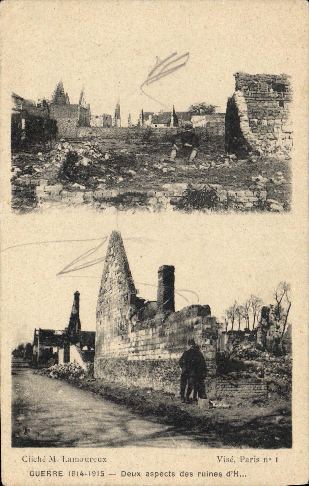 CPA Guerre Deux aspects des ruines Militaria