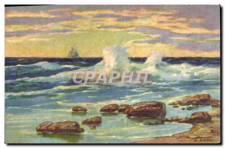 CPA Bords de Mer Avec voilier a l'horizon Bateau