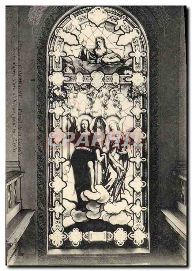 CPA Palais de Compiegne Vitrail de la Chapelle dessin d'Apres Marie d'Orleans Paint par Ziegler 