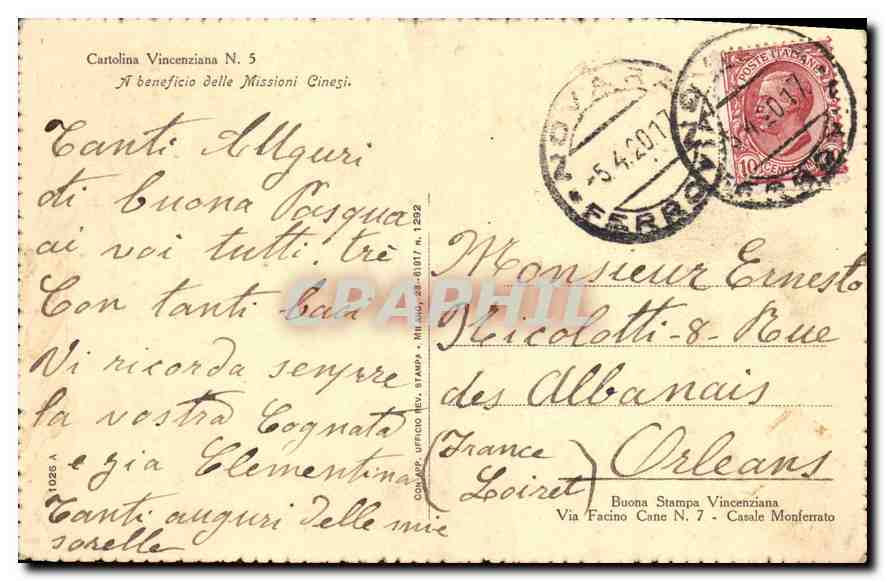 CPA S Vincenzo de Paoli Cappellano Generale delle Galere di Francia Colto il destro  — Rückseite