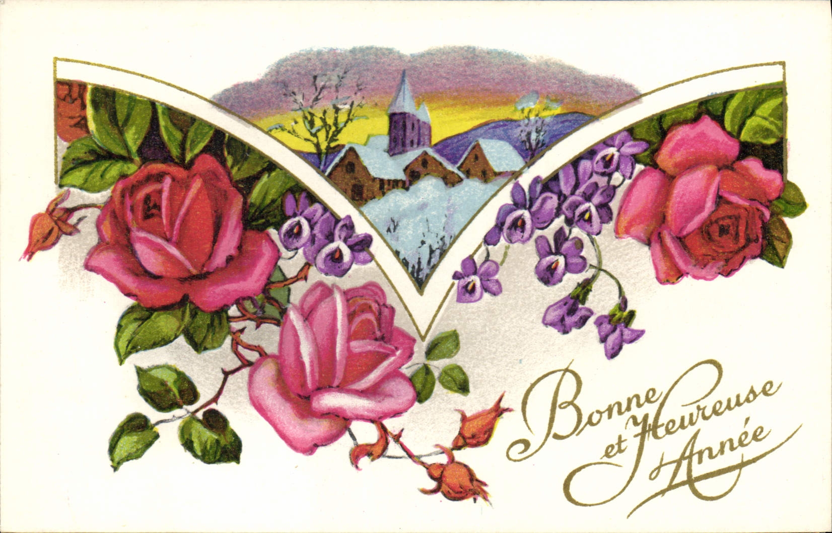 CPA Bonne et Heureuse Annee Fleurs