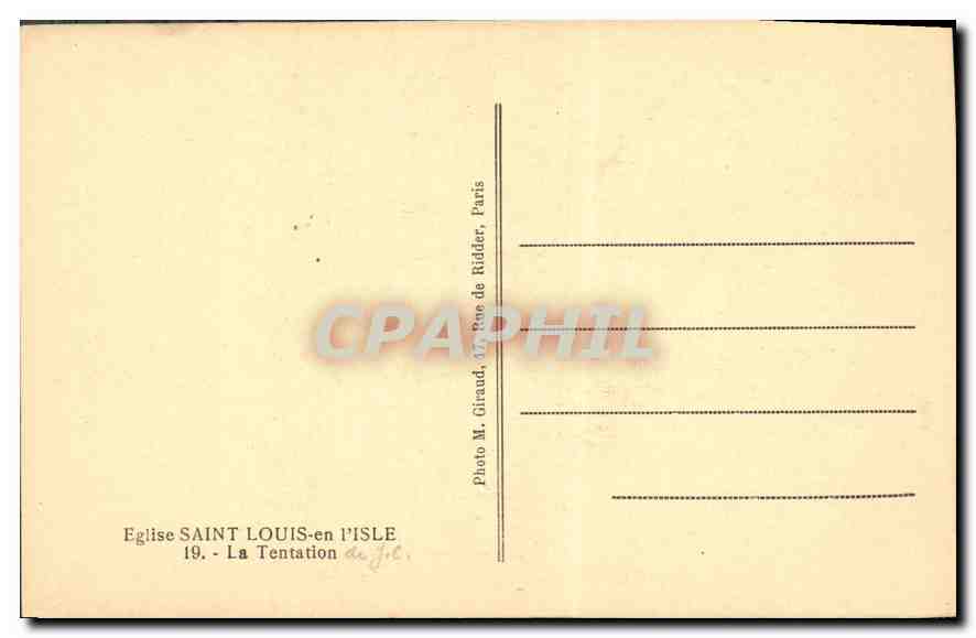 CPA Eglise Saint Louis en l'Isle La Tentation  — Verso