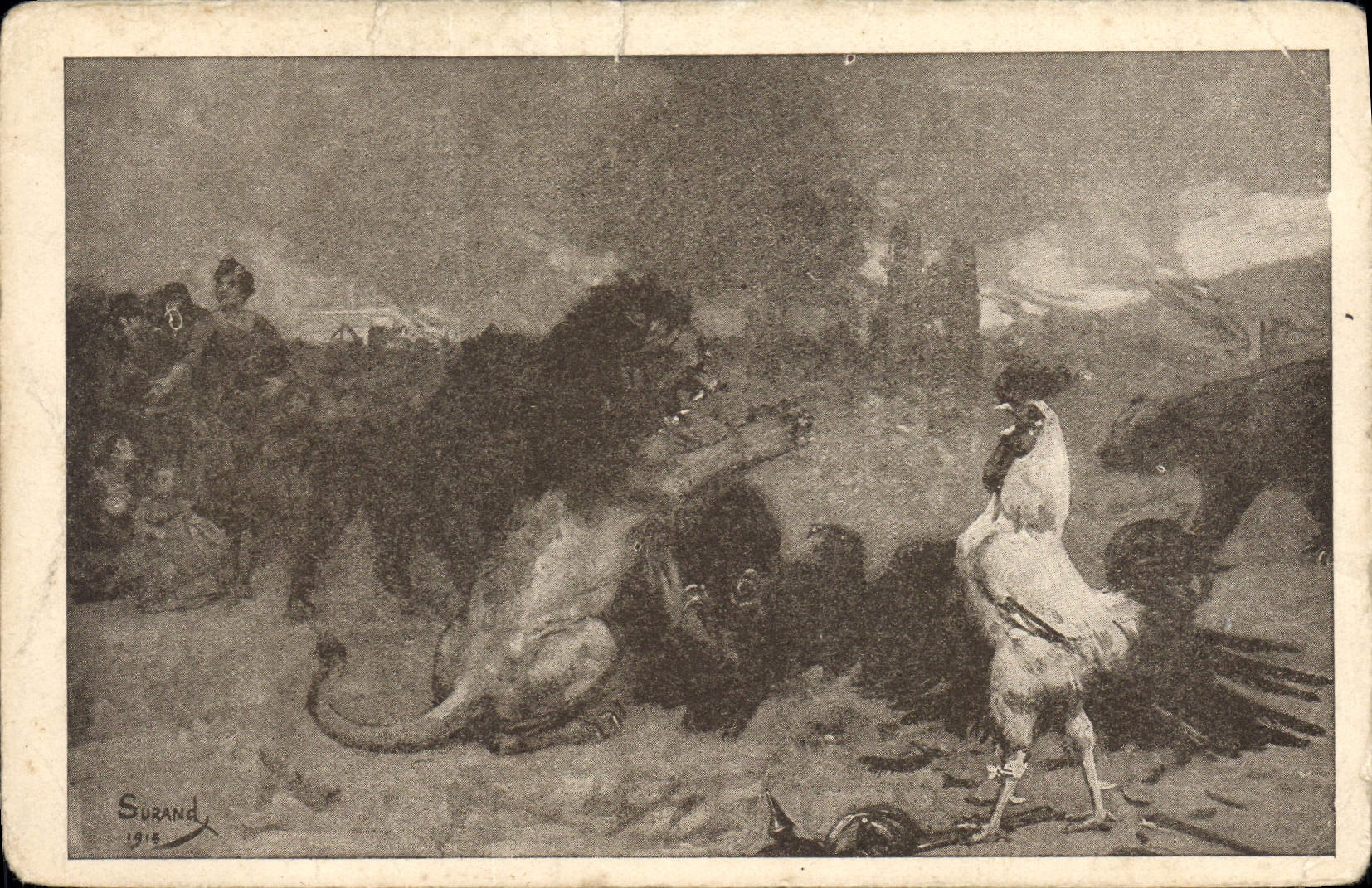 Lion et coq — scène de combat — Surand 1916