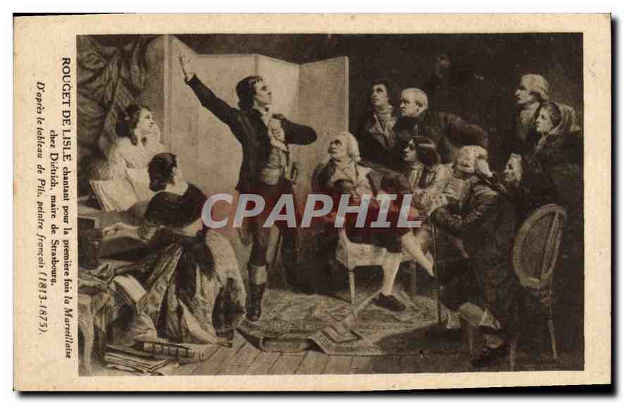 Rouget de Lisle chantant pour la première fois la Marseillaise — d'après le tableau de Pillet, peintre français (1813-1875)