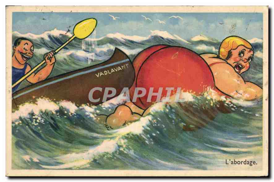 CPA L'abordage Canoe Femme